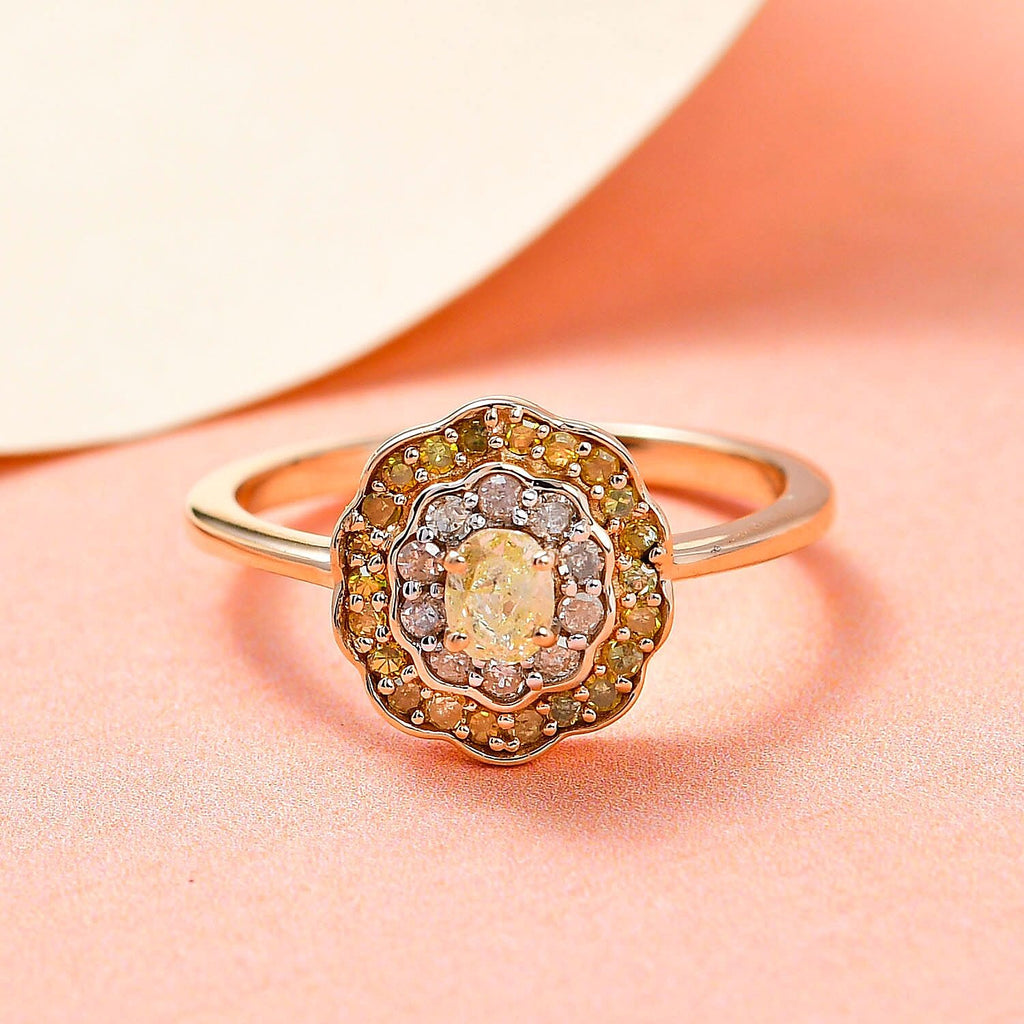 9K Yellow Gold SGL Certified Natural Yellow Diamond and White Diamond (G-H) Ring 0.50 Ct.