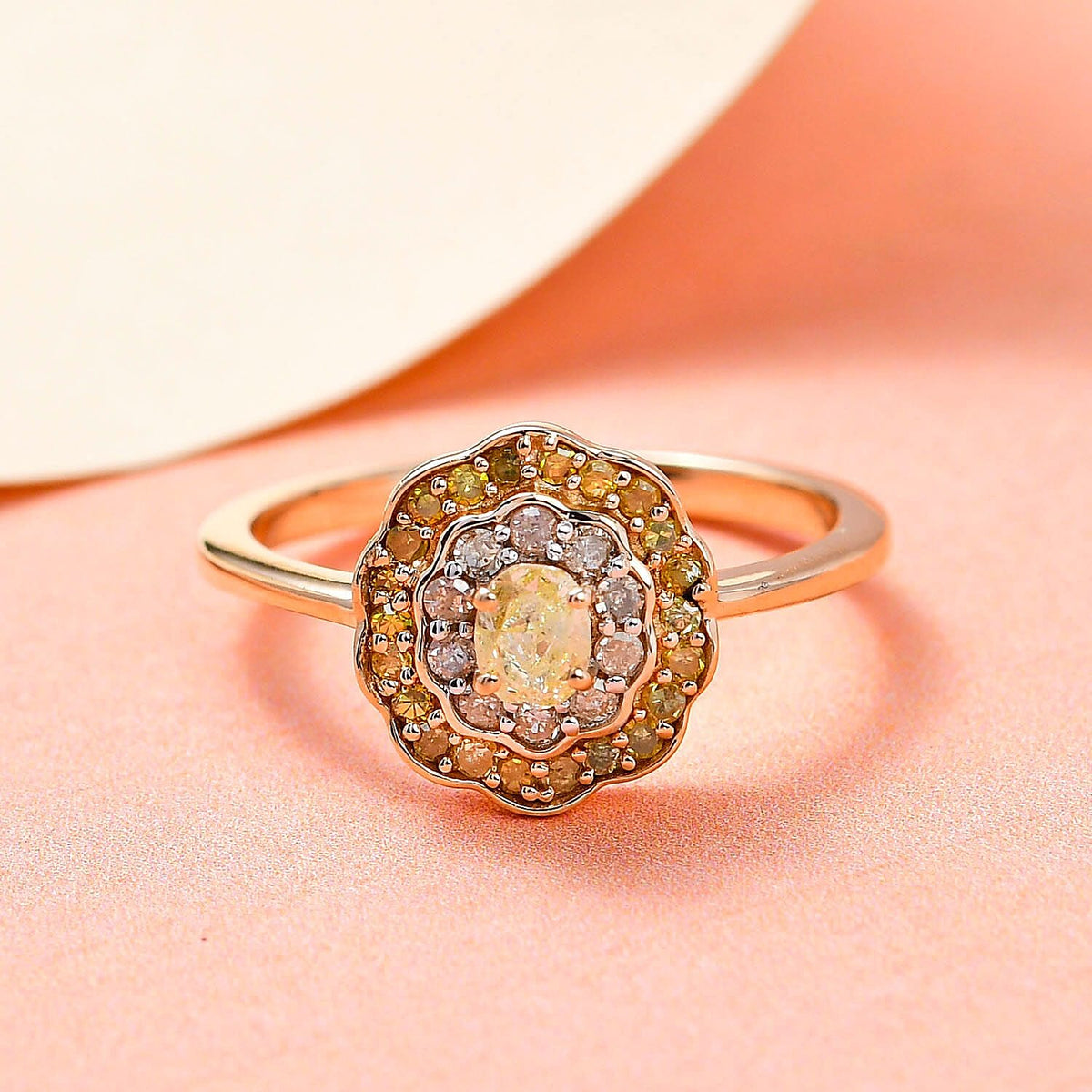 9K Yellow Gold SGL Certified  Natural Yellow Diamond and White Diamond I3 GH Cluster Halo Ring 0.50 Ct 7213984 2