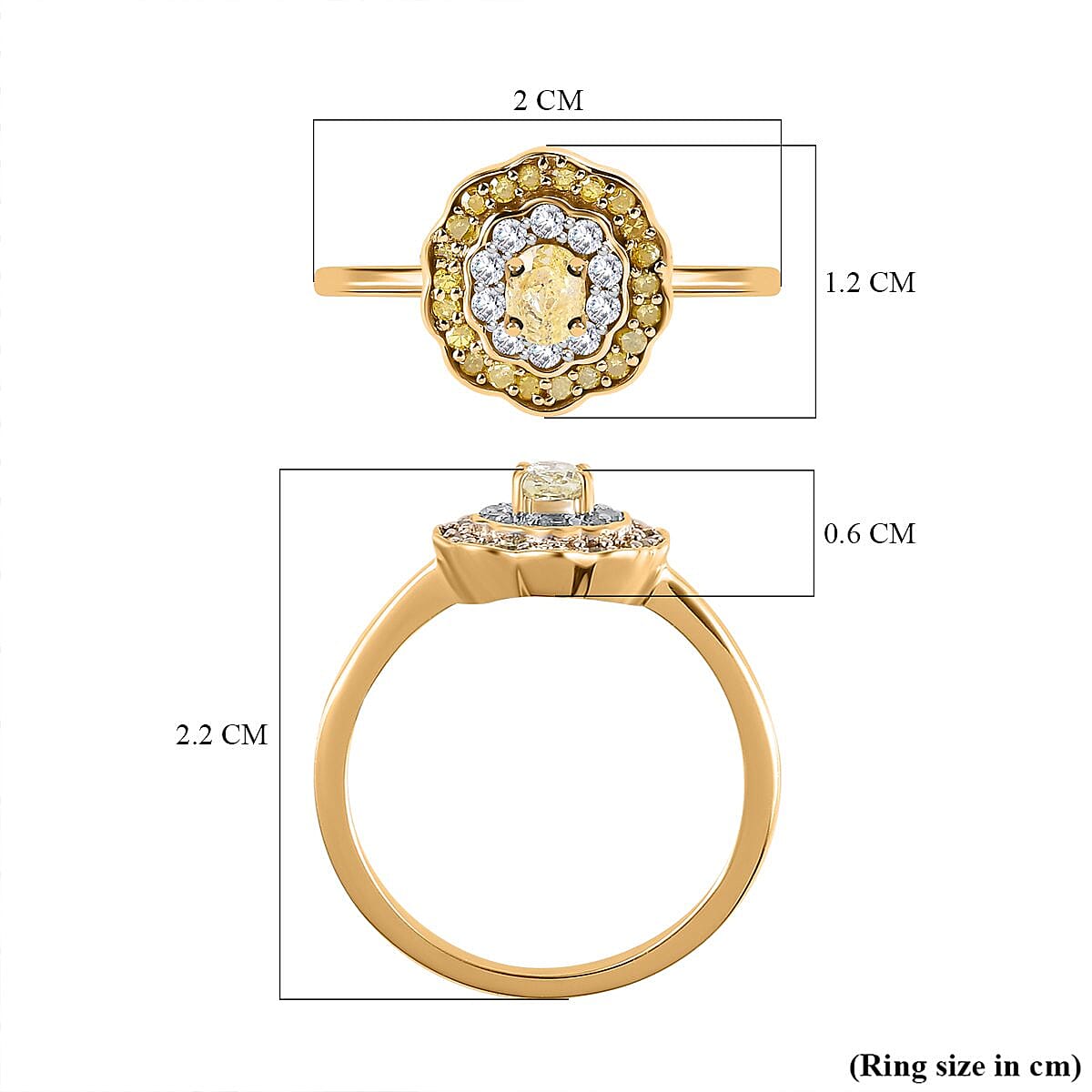 9K Yellow Gold SGL Certified  Natural Yellow Diamond and White Diamond I3 GH Cluster Halo Ring 0.50 Ct 7213984 6