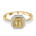9K Yellow Gold SGL Certified Natural Yellow Diamond and White Diamond (G-H) Halo Ring 0.50 Ct.