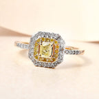 9K Yellow Gold SGL Certified Natural Yellow Diamond and White Diamond (G-H) Halo Ring 0.50 Ct.
