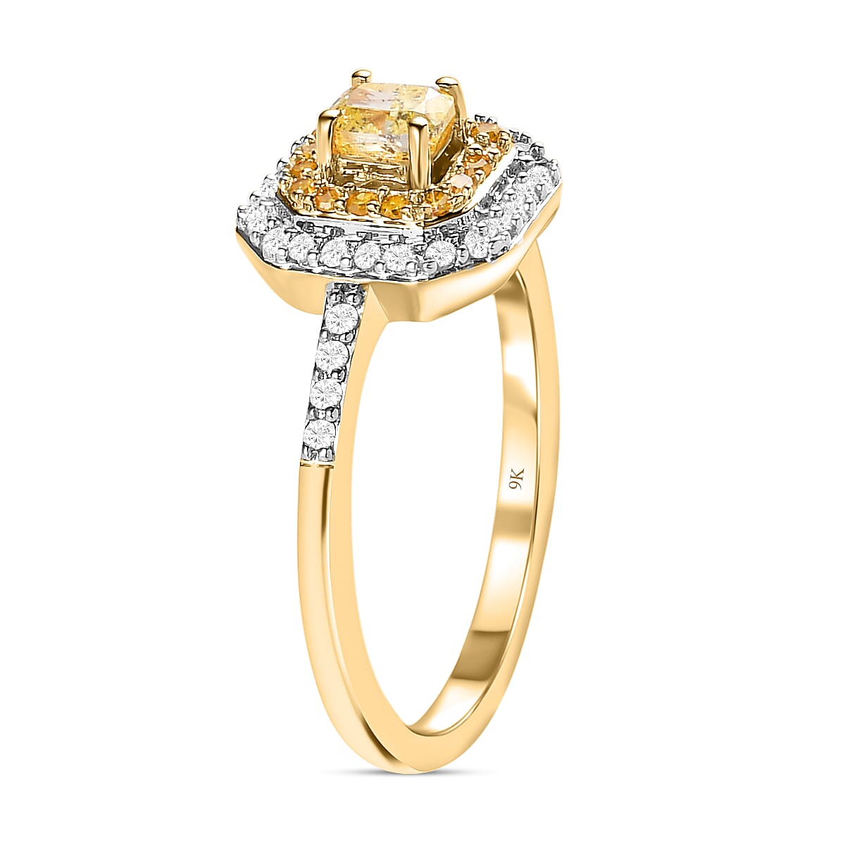 9K Yellow Gold SGL Certified Natural Yellow Diamond and White Diamond I3 GH Cluster Halo Ring 0.50 Ct 7224423 4