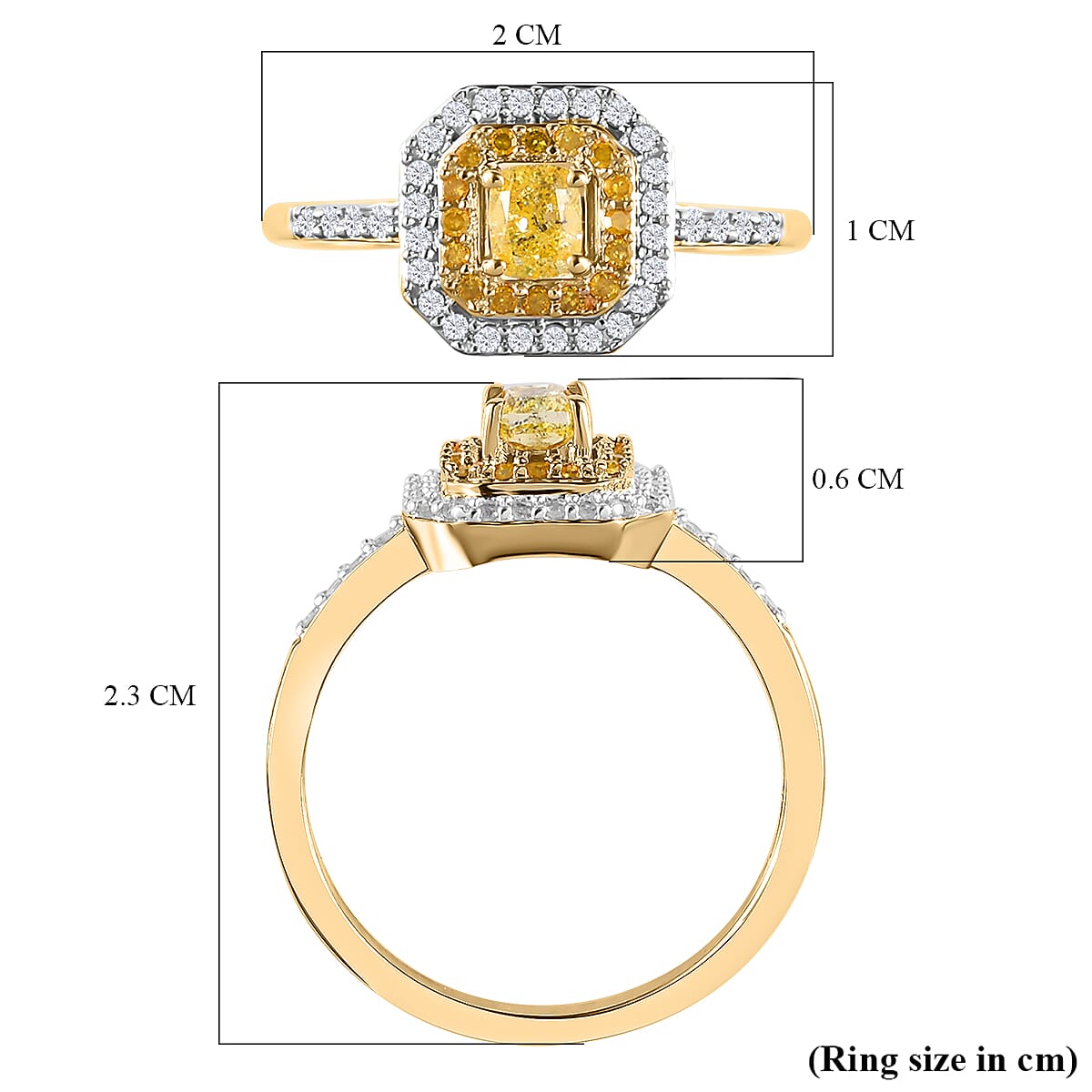 9K Yellow Gold SGL Certified Natural Yellow Diamond and White Diamond I3 GH Cluster Halo Ring 0.50 Ct 7224423 6