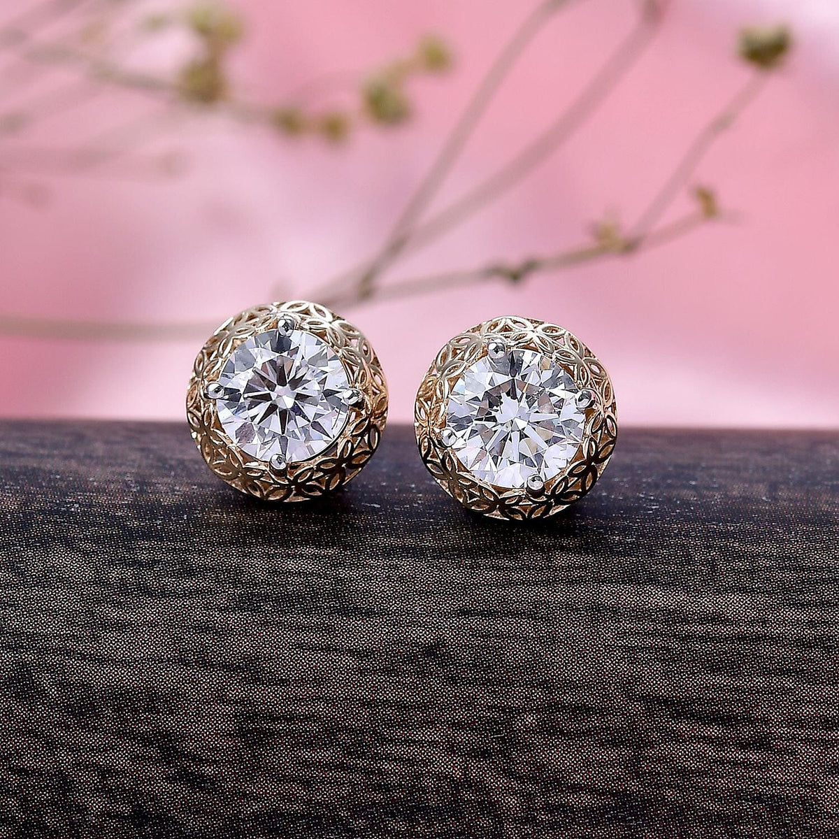 LUXURIANT 2 Ct. Lab Grown Diamond Solitaire Earrings in 9K Gold 8309749 2