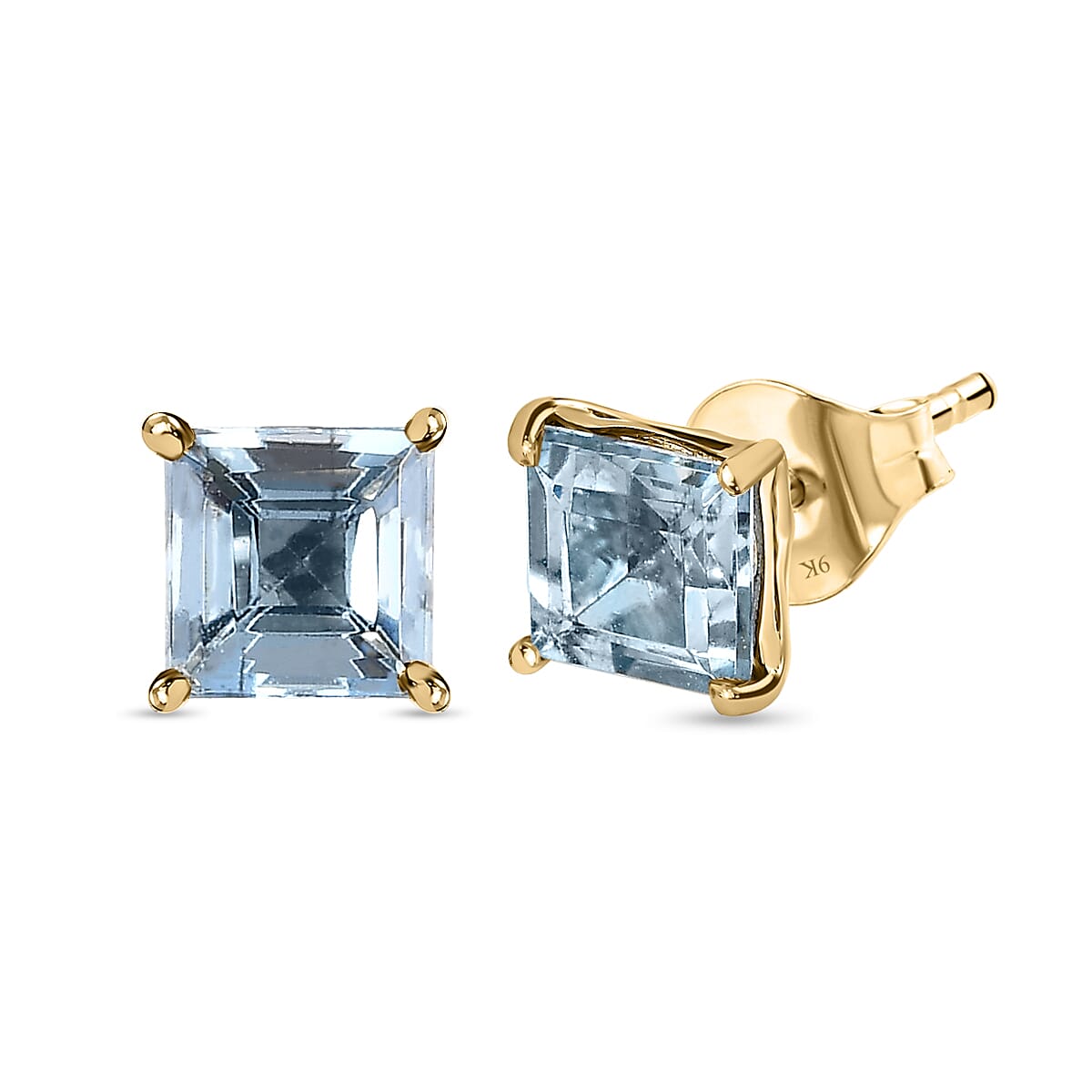 9K Yellow Gold Santamaria Aquamarine Solitaire Stud Earrings 7519984 0