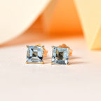 9K Yellow Gold Santamaria Aquamarine Solitaire Stud Earrings