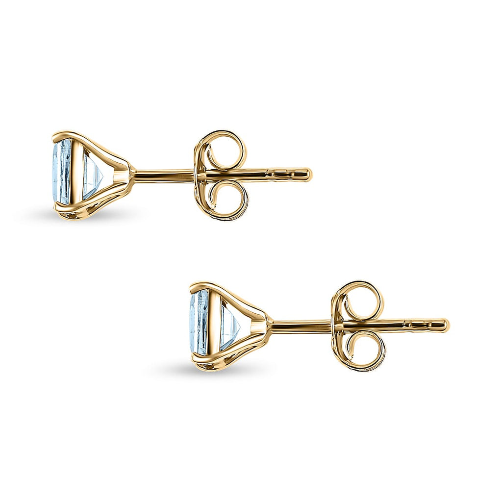 9K Yellow Gold Santamaria Aquamarine Solitaire Stud Earrings