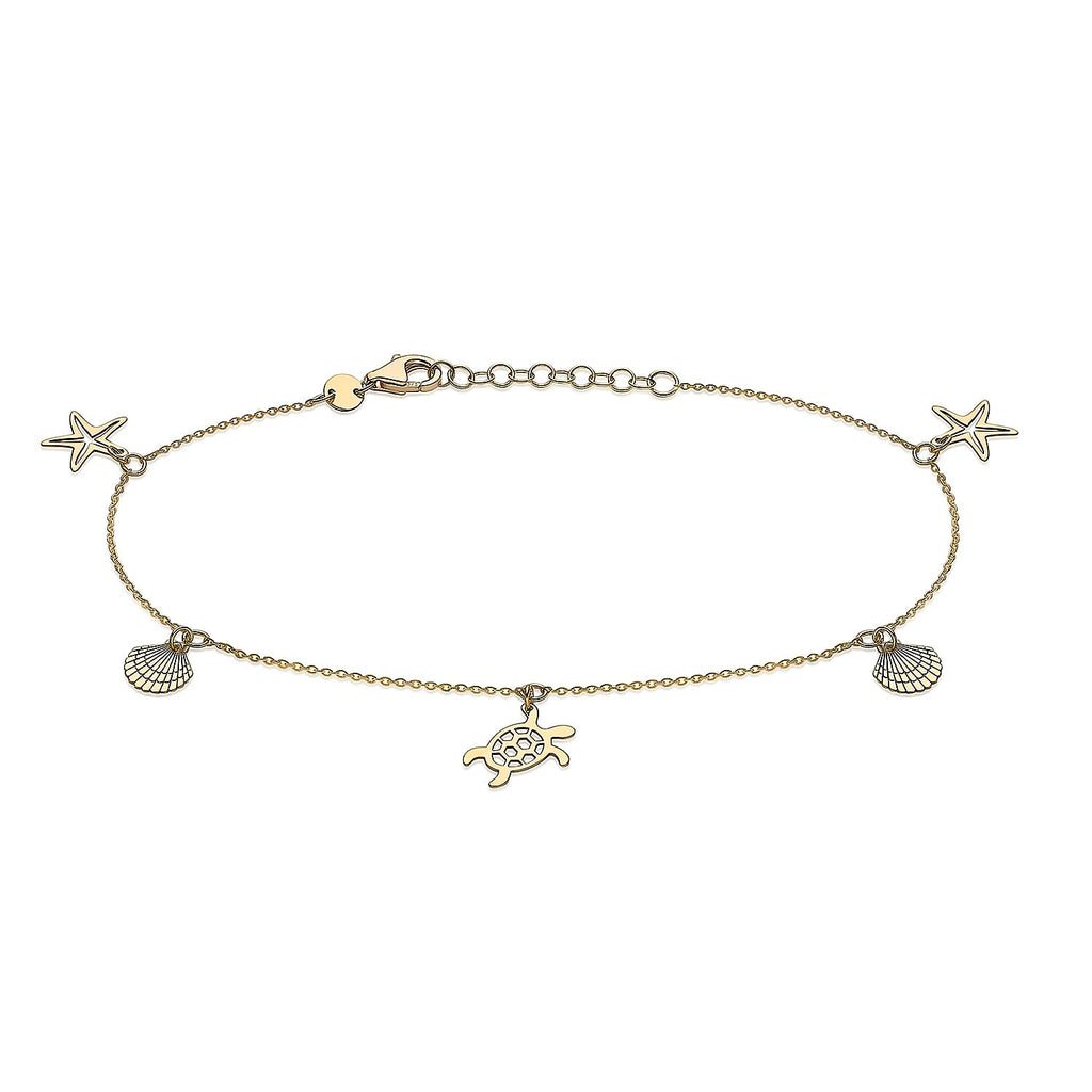 9K Yellow Gold 'Sea  Sand' Adjustable Anklet 9 to 10 Inch