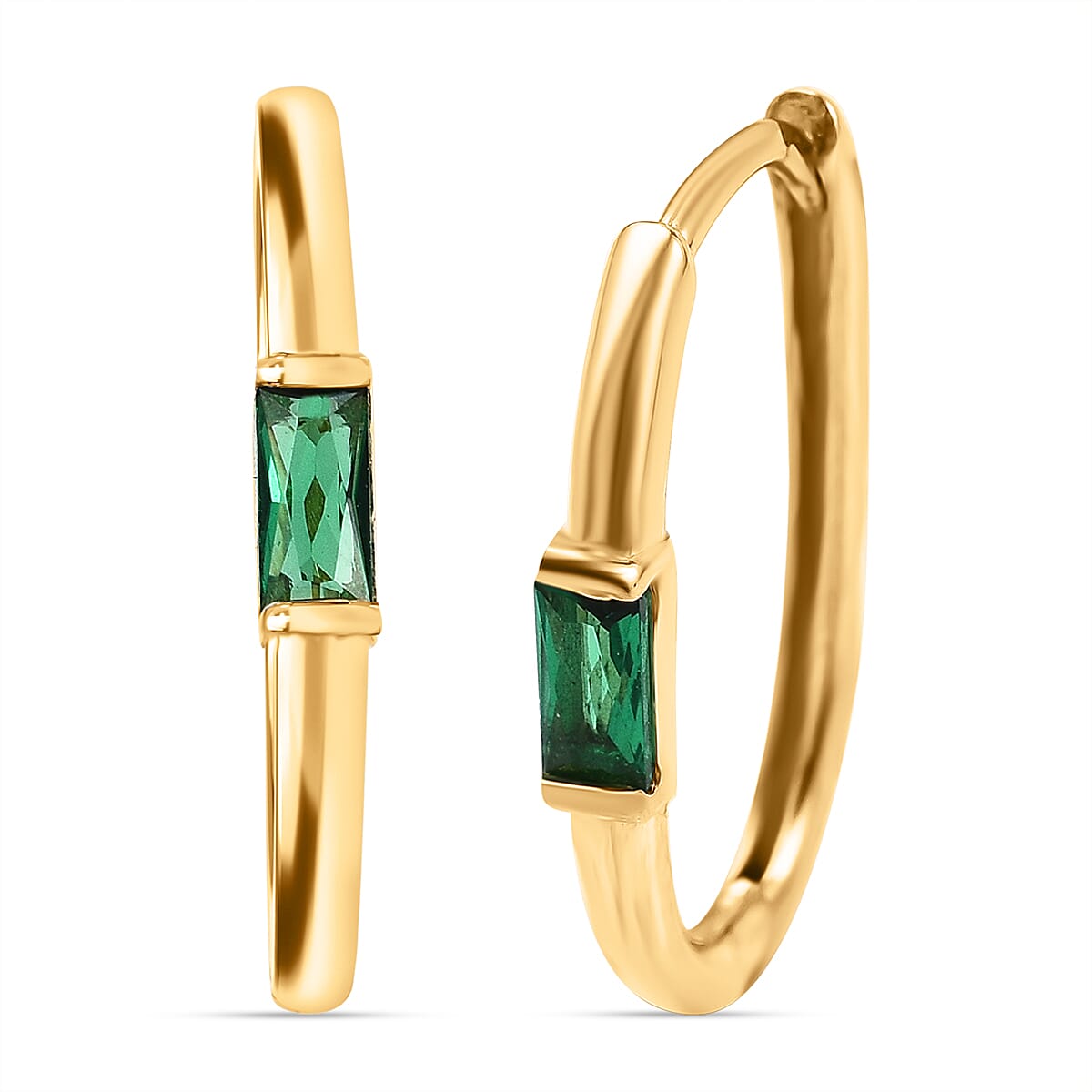 9K Yellow Gold Simulated Green Topaz Hoop Earrings 7383310 0