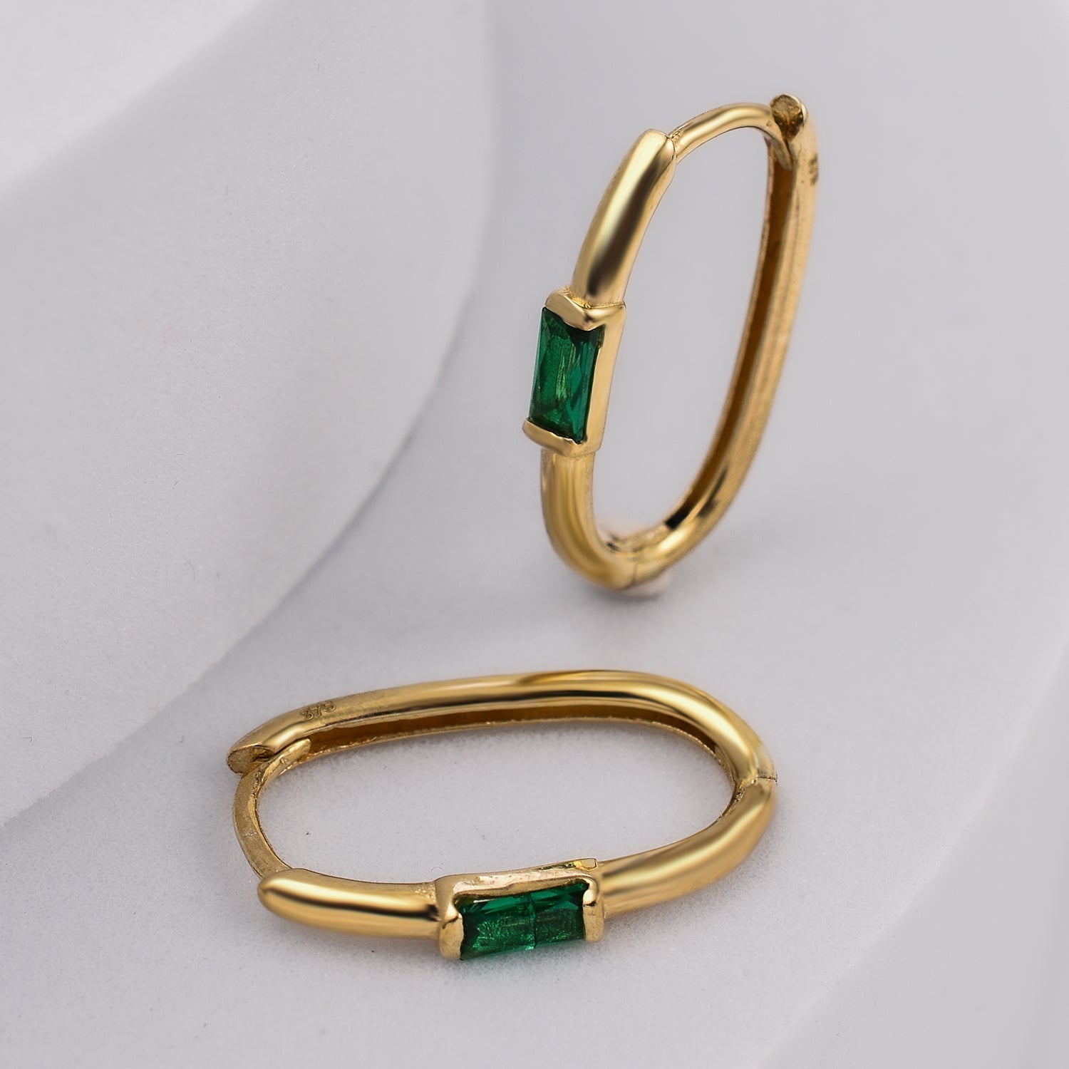 9K Yellow Gold Simulated Green Topaz Hoop Earrings 7383310 1