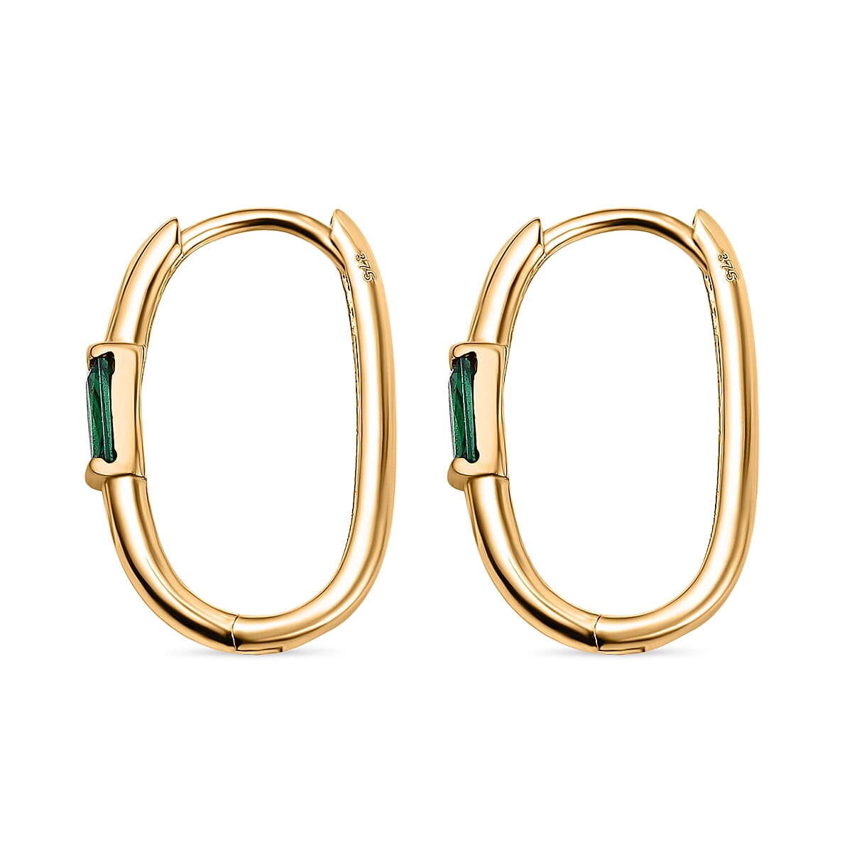 9K Yellow Gold Simulated Green Topaz Hoop Earrings 7383310 3