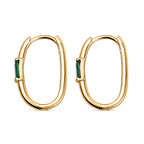 9K Yellow Gold Simulated Green Topaz Hoop Earrings