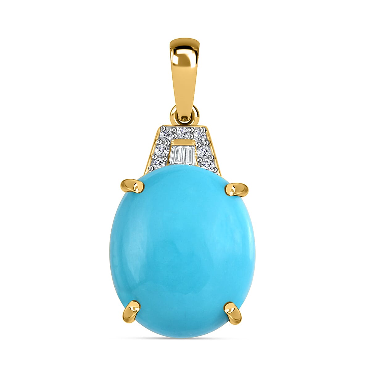9K Yellow Gold Sleeping Beauty Turquoise ,White Diamond  Main Stone With Side Stone Pendant 3.53 Ct. 7557773 0