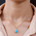 9K Yellow Gold Sleeping Beauty Turquoise ,White Diamond  Main Stone With Side Stone Pendant 3.53 Ct.