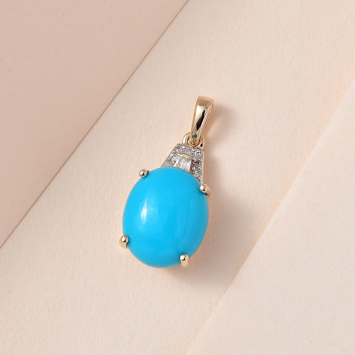 9K Yellow Gold Sleeping Beauty Turquoise ,White Diamond  Main Stone With Side Stone Pendant 3.53 Ct. 7557773 2