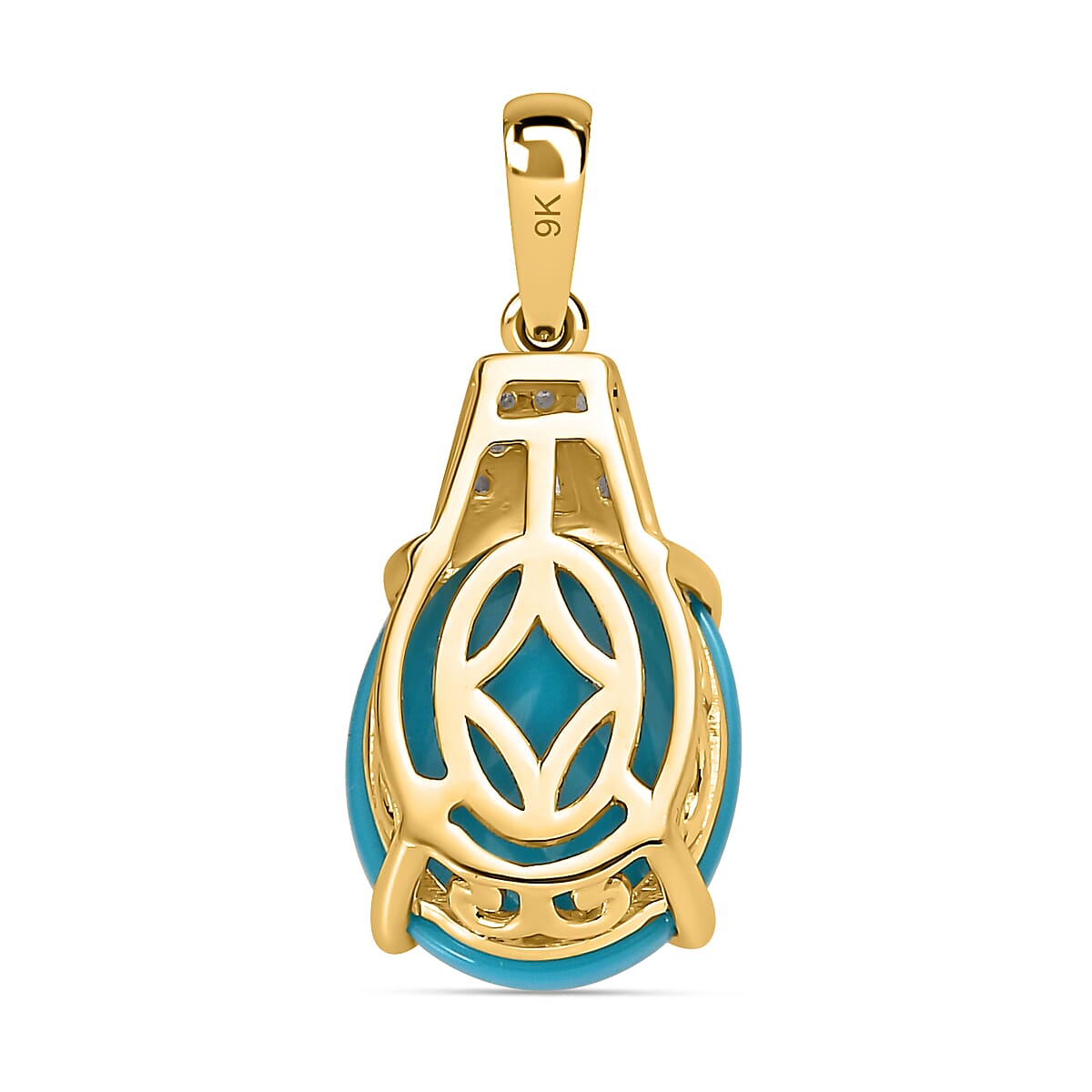 9K Yellow Gold Sleeping Beauty Turquoise ,White Diamond  Main Stone With Side Stone Pendant 3.53 Ct. 7557773 4