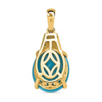 9K Yellow Gold Sleeping Beauty Turquoise ,White Diamond  Main Stone With Side Stone Pendant 3.53 Ct.