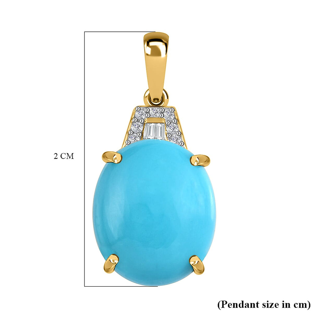 9K Yellow Gold Sleeping Beauty Turquoise ,White Diamond  Main Stone With Side Stone Pendant 3.53 Ct.