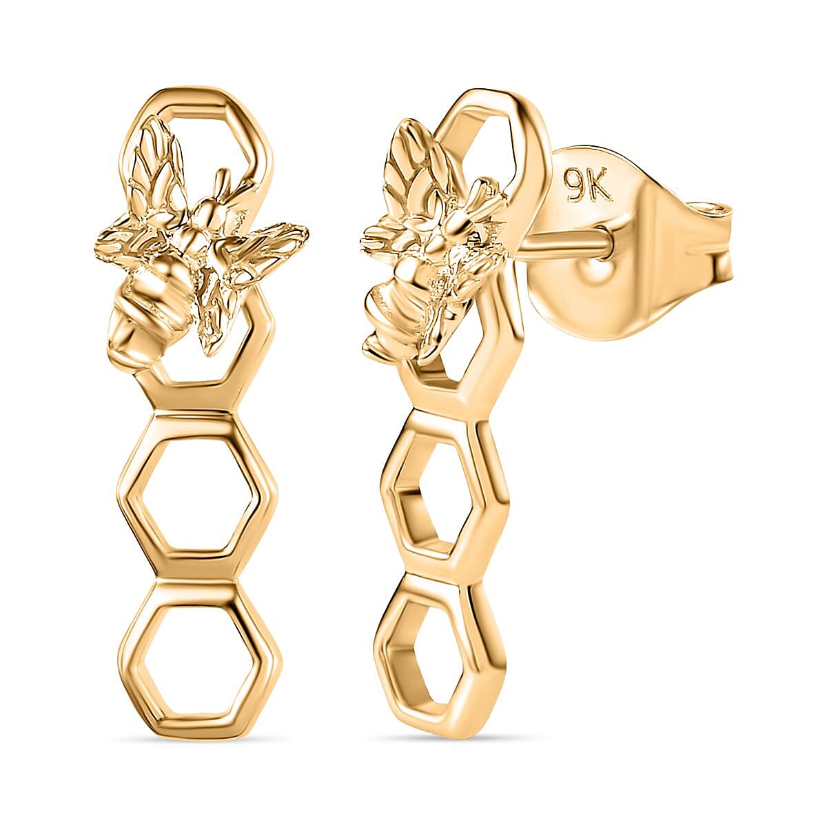 Designer Inspired - 9K Yellow Gold Honeycomb and Bee Dangle Earrings 7796365 0