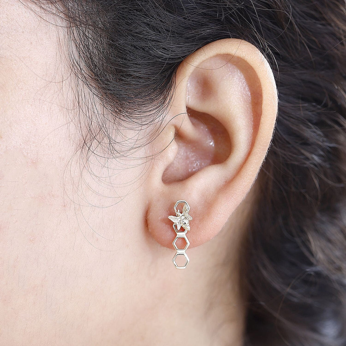 Designer Inspired - 9K Yellow Gold Honeycomb and Bee Dangle Earrings 7796365 3