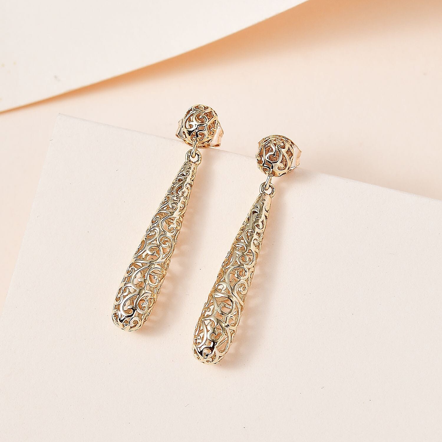 9K Yellow Gold Filigree Drop Earrings, Gold Wt. 2.64 Gms 7745177 1