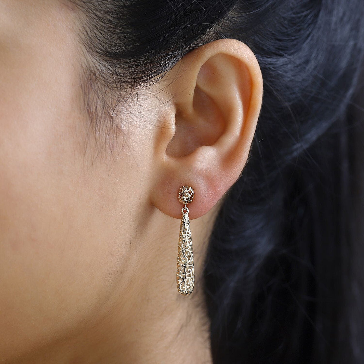 9K Yellow Gold Filigree Drop Earrings, Gold Wt. 2.64 Gms 7745177 2
