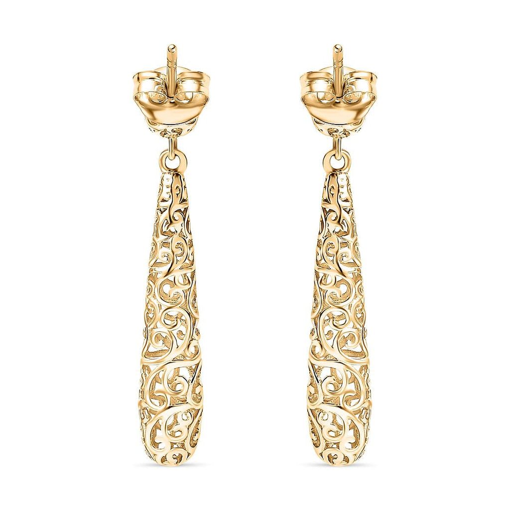 9K Yellow Gold Filigree Drop Earrings, Gold Wt. 2.64 Gms
