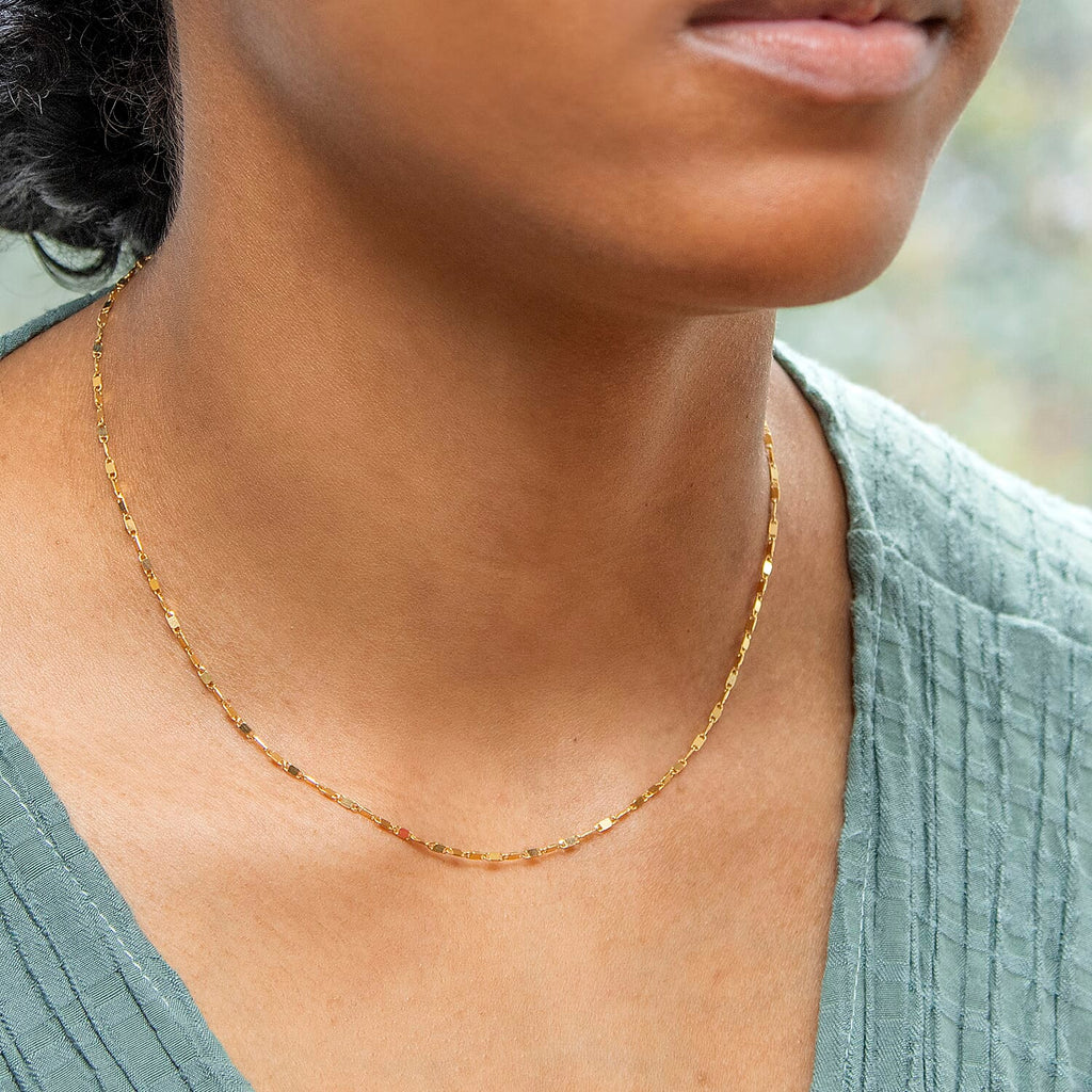 9K Yellow Gold Sparkle Flat Link Chain With Spring Ring Clasp (Size - 16)