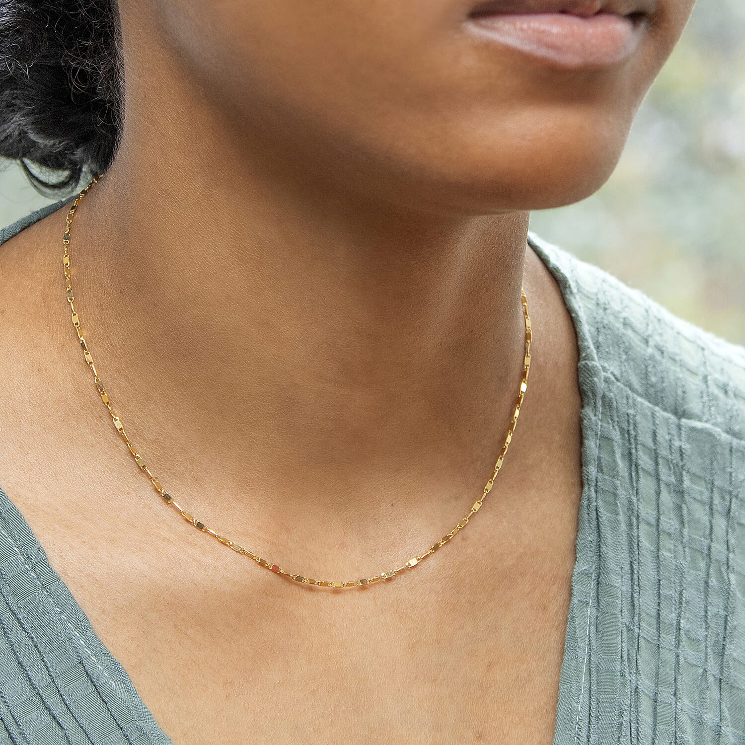 9K Yellow Gold Sparkle Flat Link Necklace 16 Inch 7190318 1