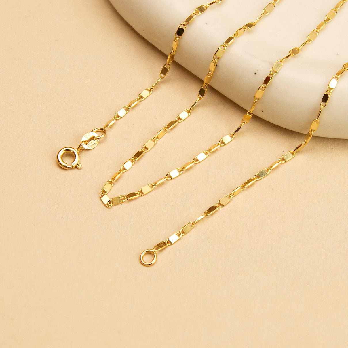 9K Yellow Gold Sparkle Flat Link Necklace 16 Inch 7190318 2