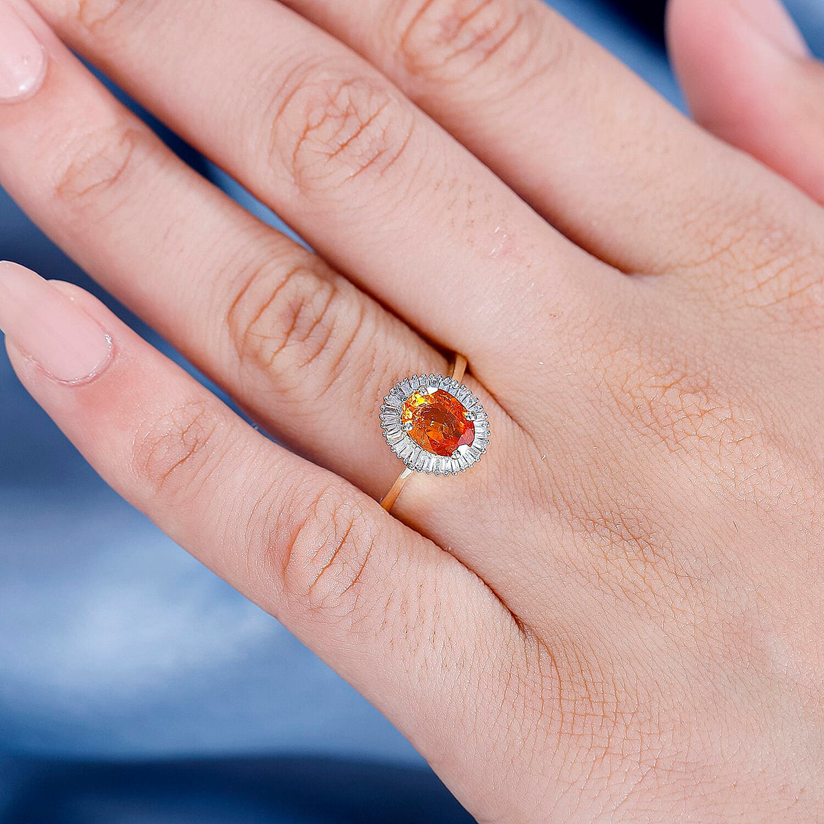 9K Yellow Gold Spessartine Garnet, White Diamond Halo Ring 2.02 ct. 7855514 3