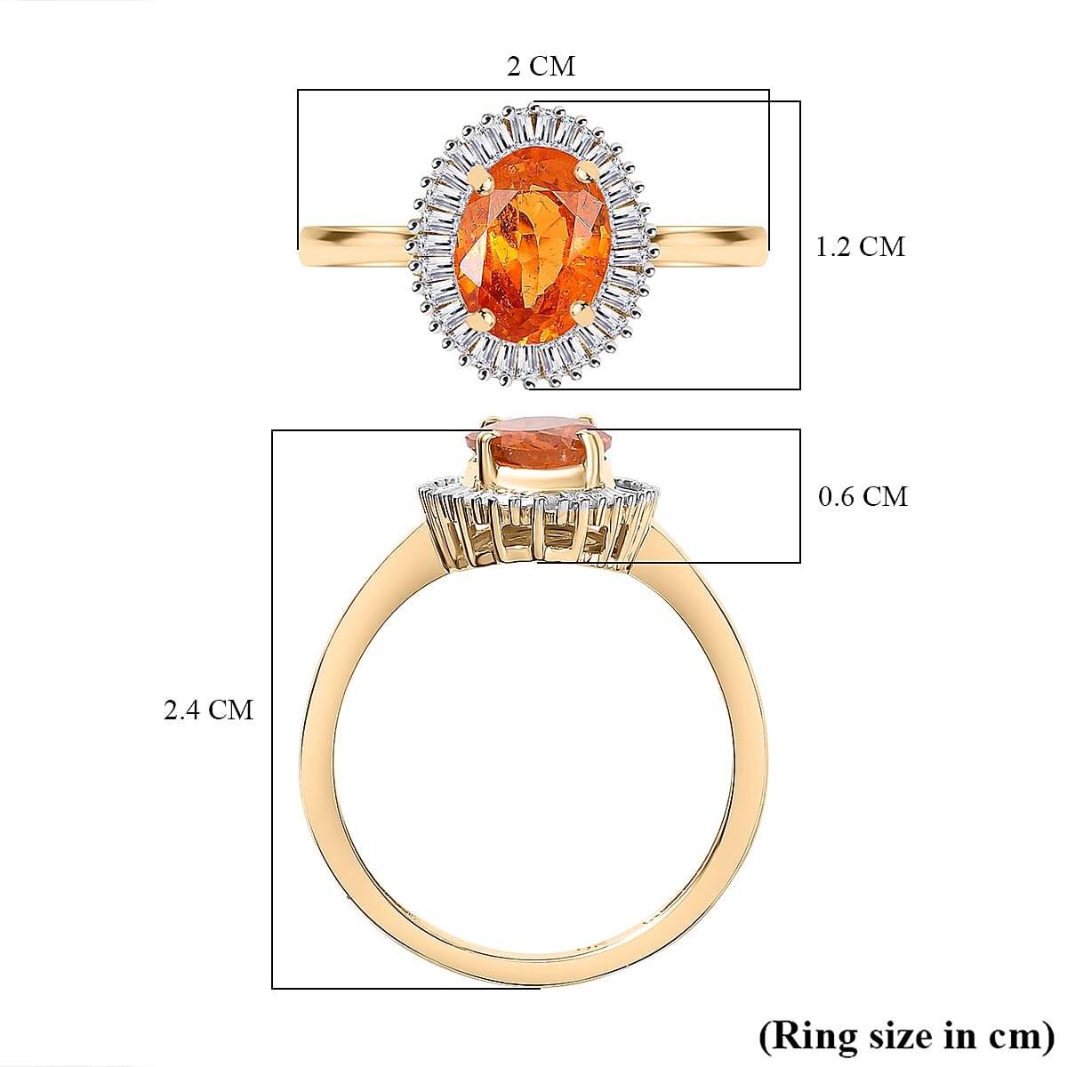 9K Yellow Gold Spessartine Garnet, White Diamond Halo Ring 2.02 ct. 7855514 6