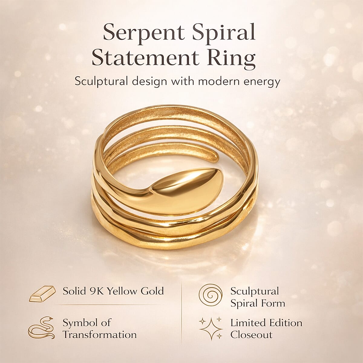 9K Yellow Gold Spiral Ring 8100326 5