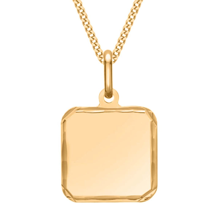 Hatton Garden Close Out Deal - 9K Yellow Gold Carved Edge Square Pendant. 8071968 1