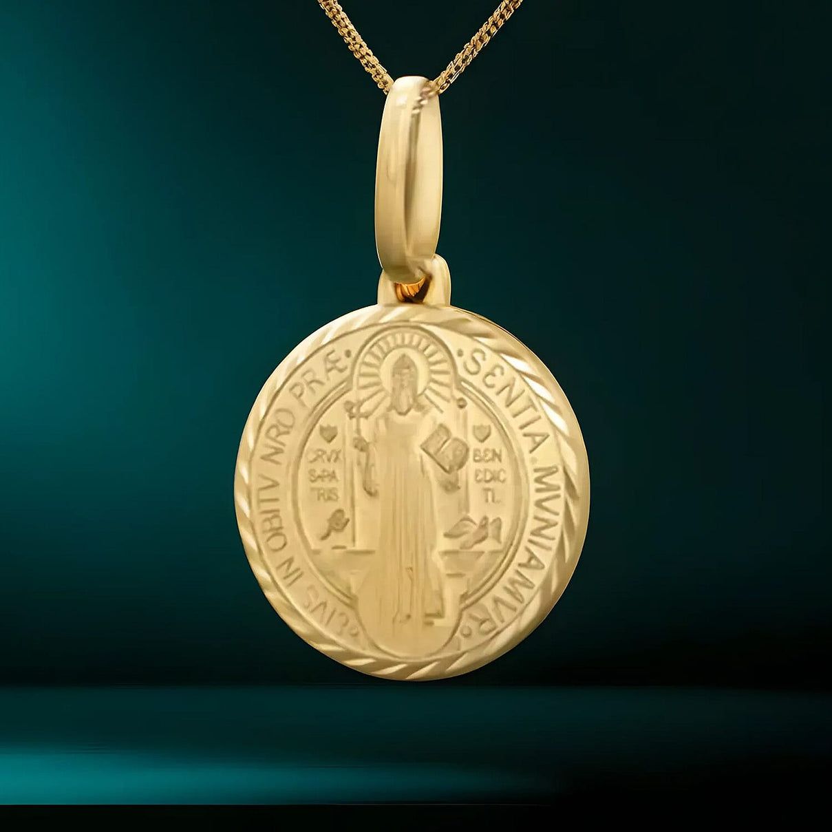9K Yellow Gold St. Benedict Medal Pendant 7711216 1