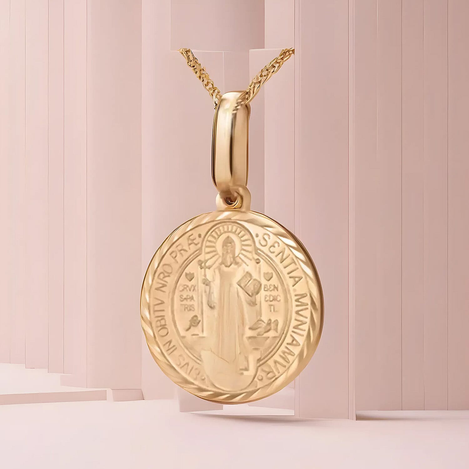 9K Yellow Gold St. Benedict Medal Pendant 7711216 2