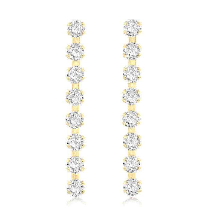 9K Yellow Gold 8 Stone 3mm Round CZ 3mm X 31mm Drop Earrings 7078154 1