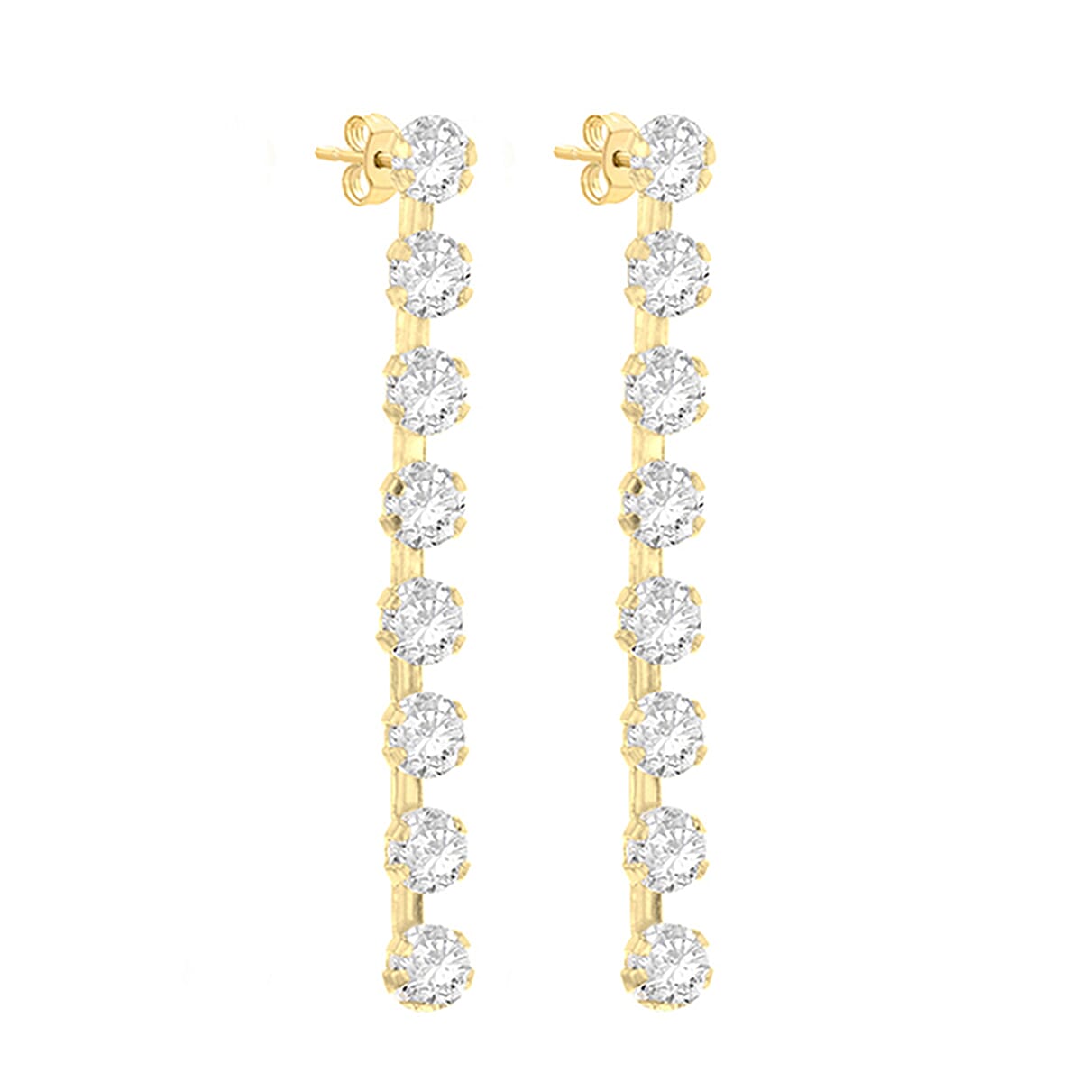9K Yellow Gold 8 Stone 3mm Round CZ 3mm X 31mm Drop Earrings 7078154 1