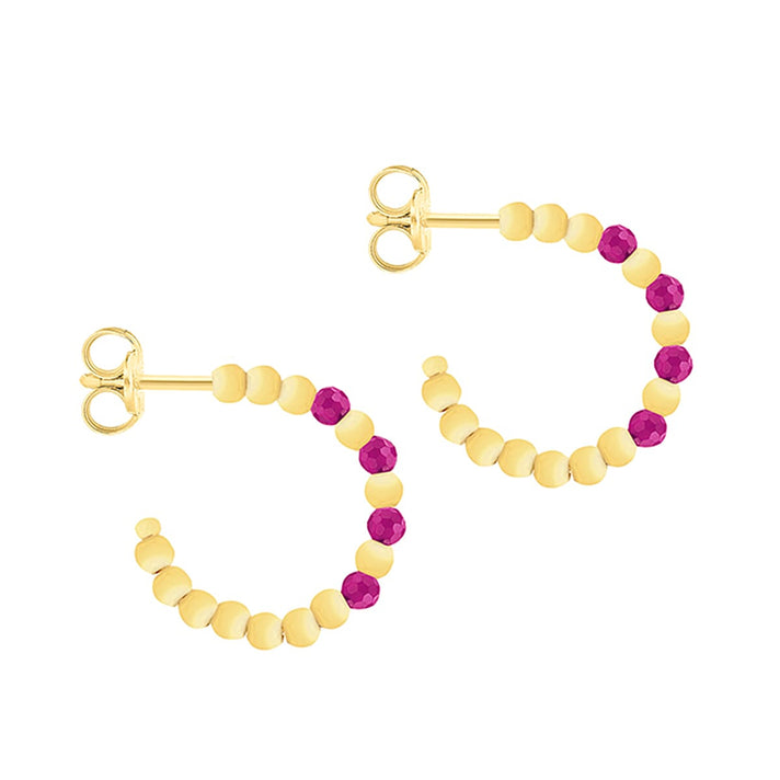 9K Yellow Gold 4 Synthetic Round Red Corondum Open Hoop Stud Earrings 7190116 2