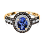 9K Yellow Gold AA Tanzanite, Champagne Diamond & White Diamond Ring 1.83 Ct