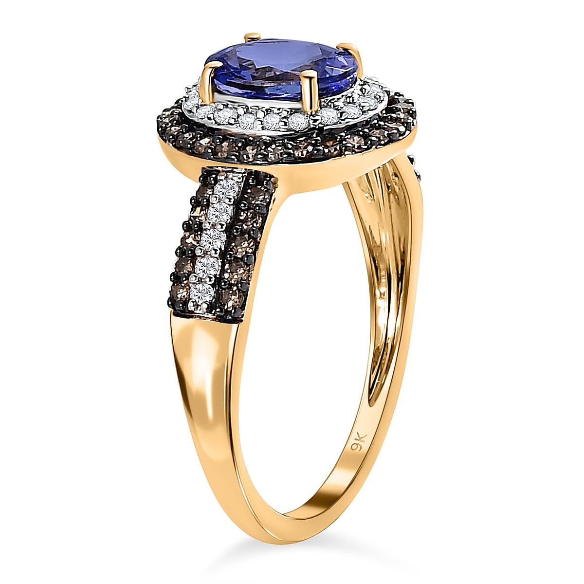 9K Yellow Gold AA Tanzanite, Champagne Diamond &amp; White Diamond Ring 1.83 Ct 7591258 3