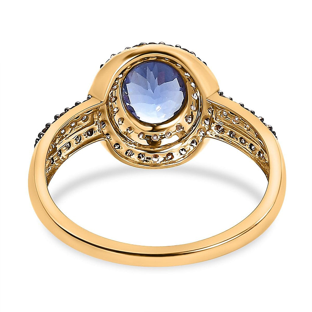 9K Yellow Gold AA Tanzanite, Champagne Diamond & White Diamond Ring 1.83 Ct