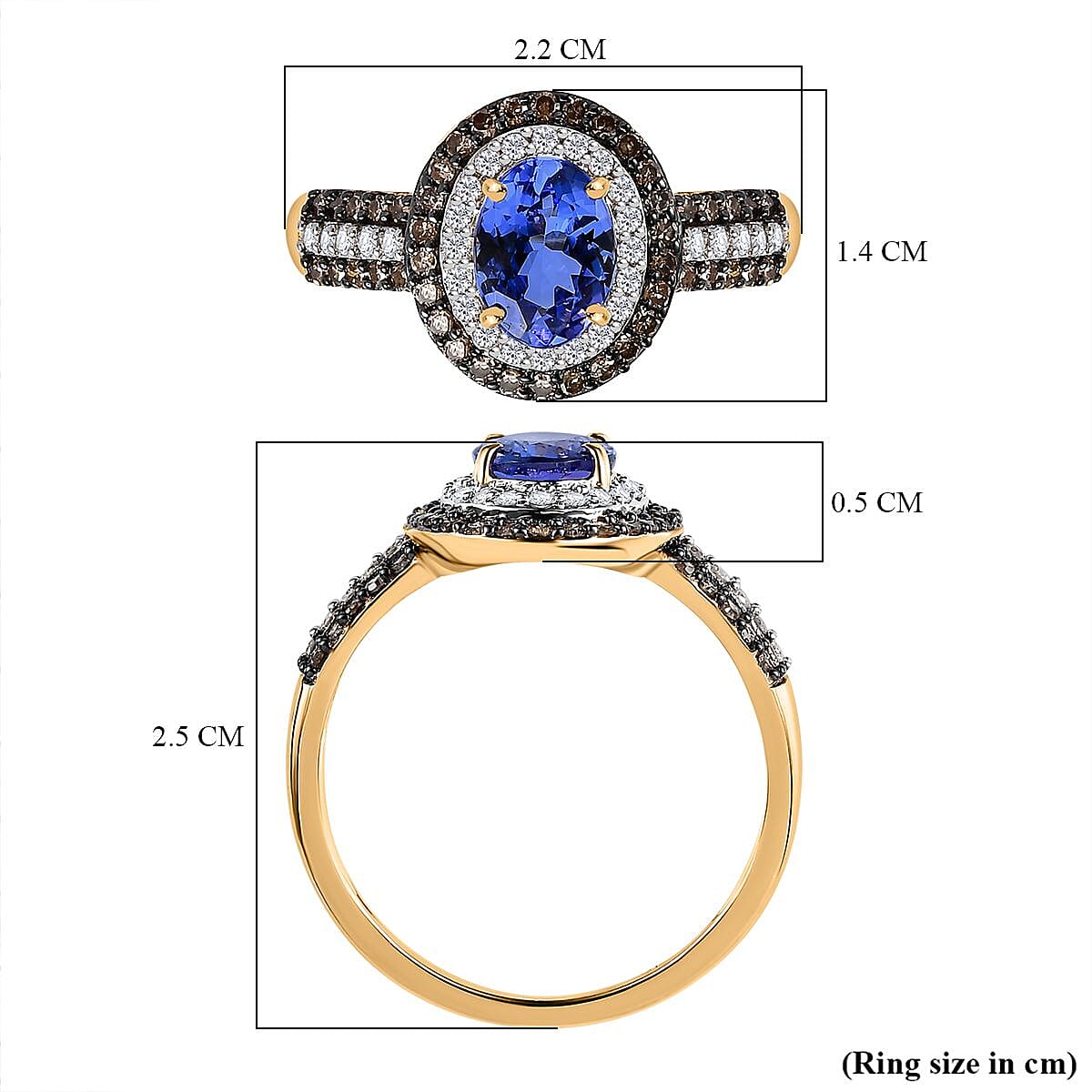 9K Yellow Gold AA Tanzanite, Champagne Diamond &amp; White Diamond Ring 1.83 Ct 7591258 5