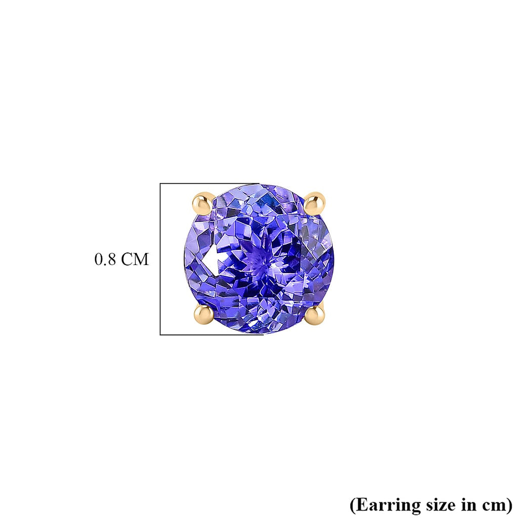 One Time Deal- 9K Yellow Gold Tanzanite (Round) Solitaire Stud Push Post Earring 2.89  Ct.