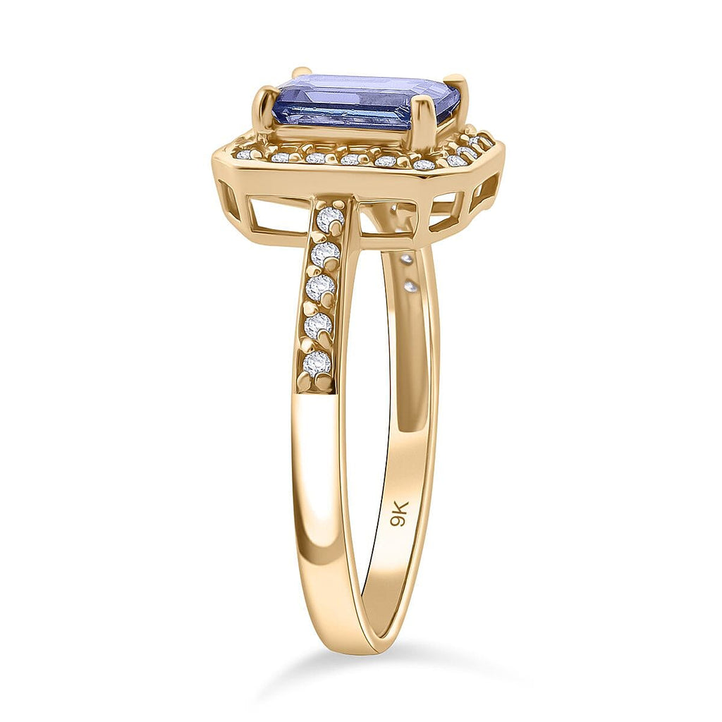 9K Yellow Gold AAA Tanzanite & Lab Grown Diamond Ring 1.54 Ct.