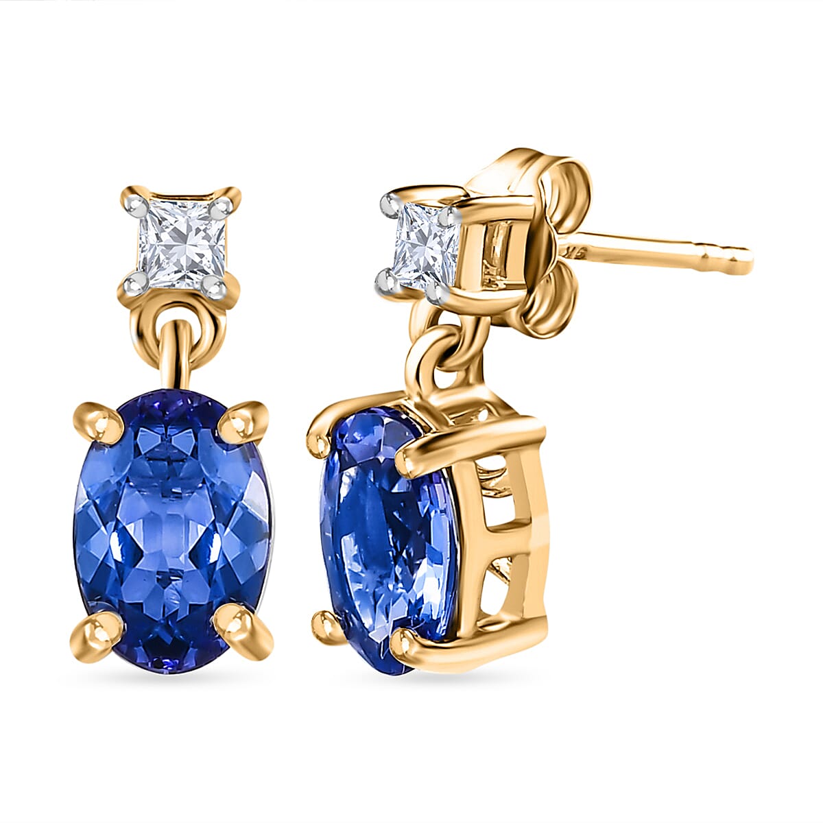 9K Yellow Gold Tanzanite and Moissanite Drop Earrings 1.50 Ct 7598745 0