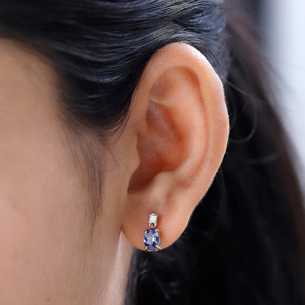 9K Yellow Gold Tanzanite and Moissanite Drop Earrings 1.50 Ct 7598745 2