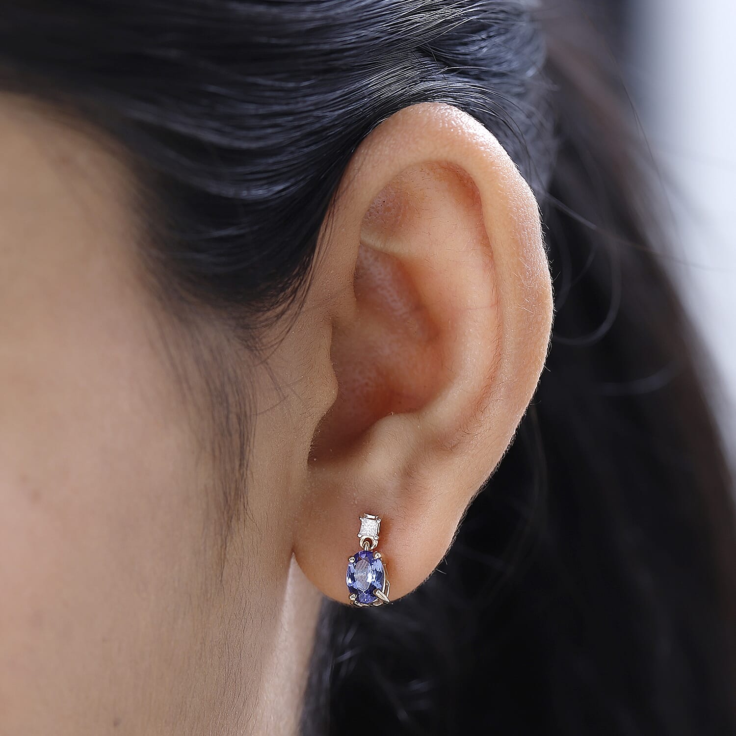 9K Yellow Gold Tanzanite and Moissanite Drop Earrings 1.50 Ct 7598745 2