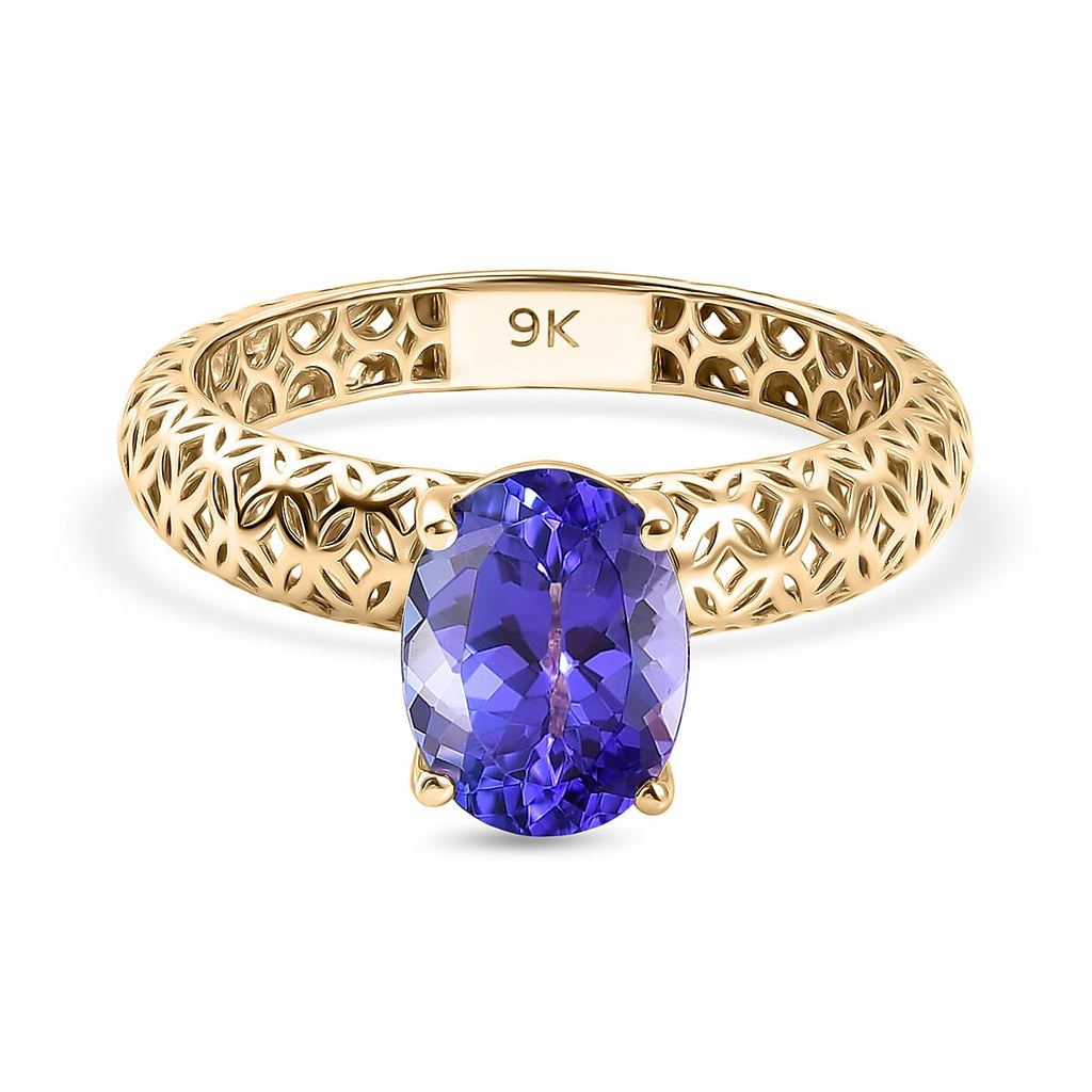 The Legacy Collection - 9K Yellow Gold AAA Tanzanite Solitaire Handmade Mirage Oval Ring 2.00 Ct.