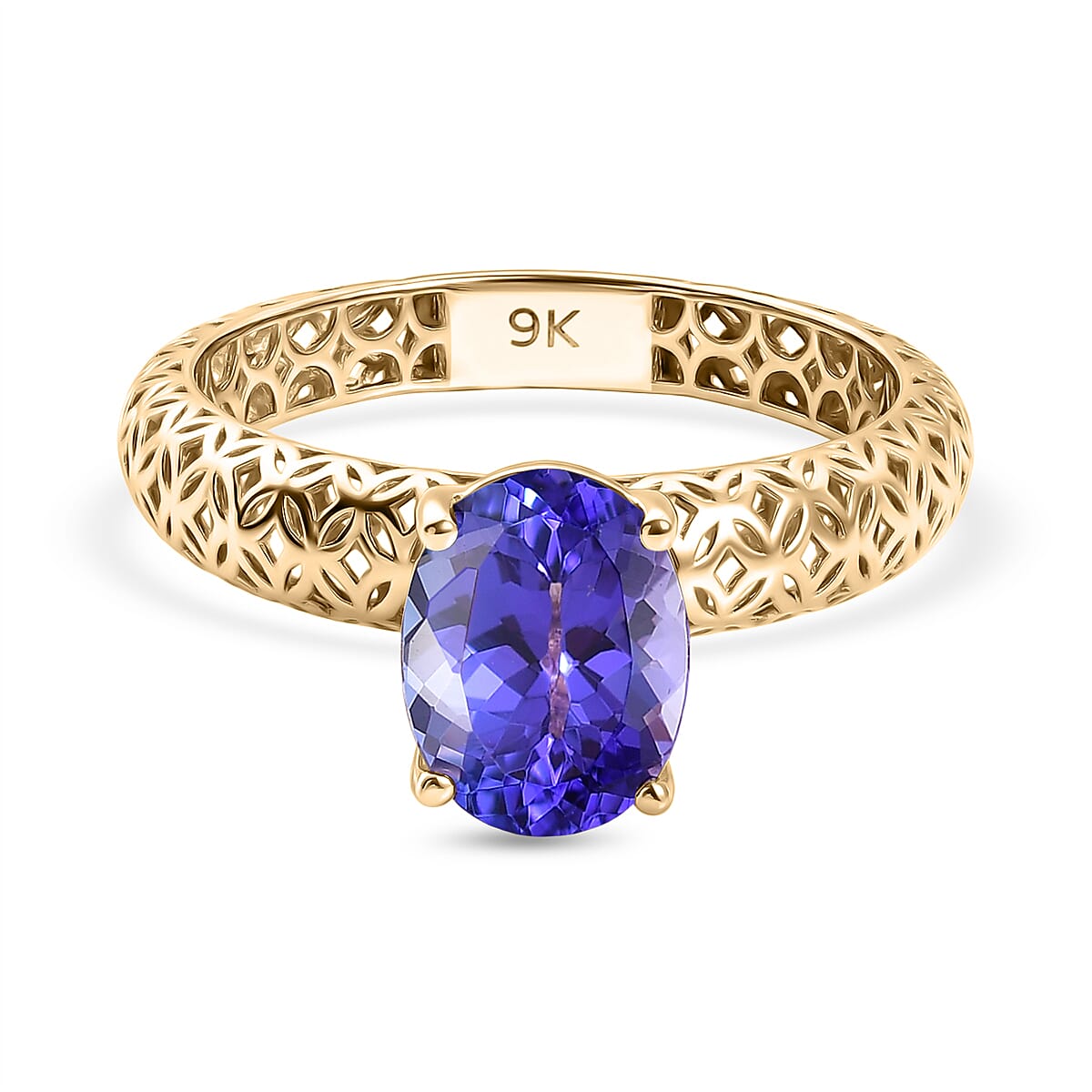 The Legacy Collection - 9K Yellow Gold AAA Tanzanite Solitaire Handmade Mirage Oval Ring 2.00 Ct.